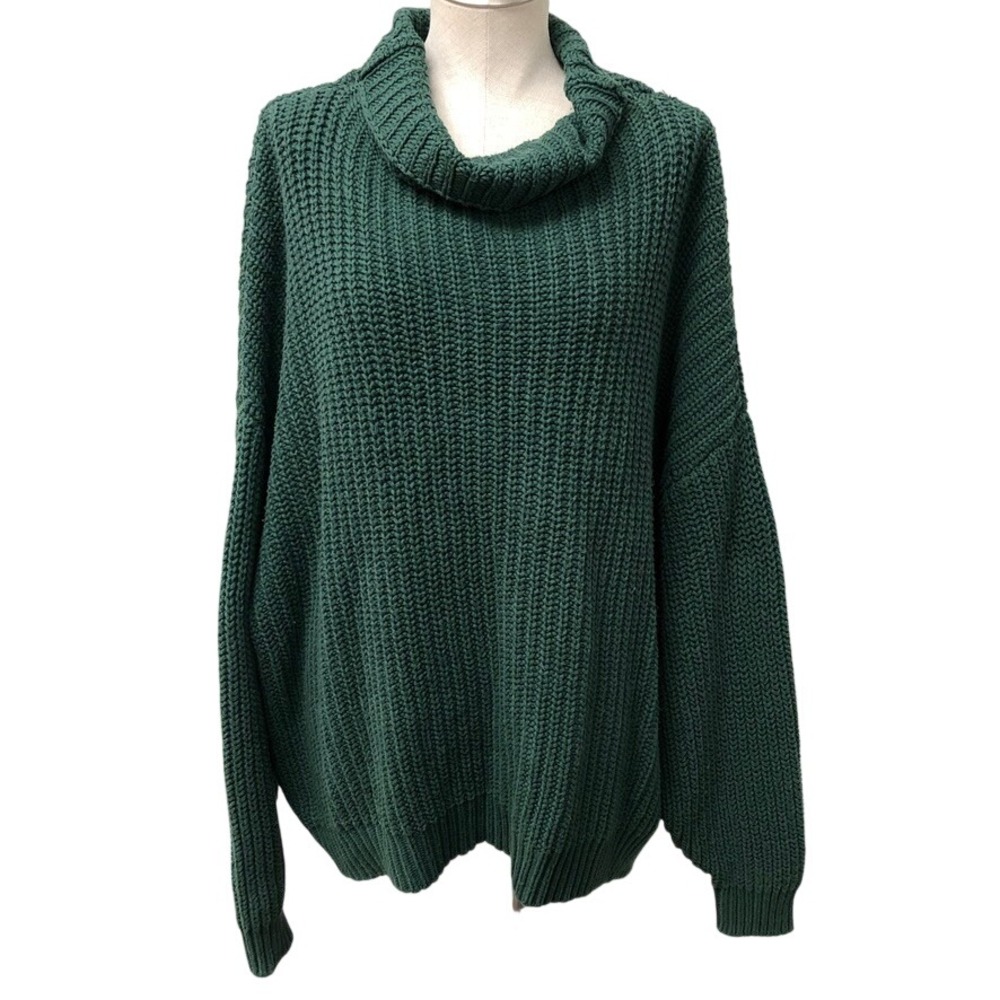 Free People My Only Sunshine Sweater Womens Small Forest Green Cowl Neck Chunky